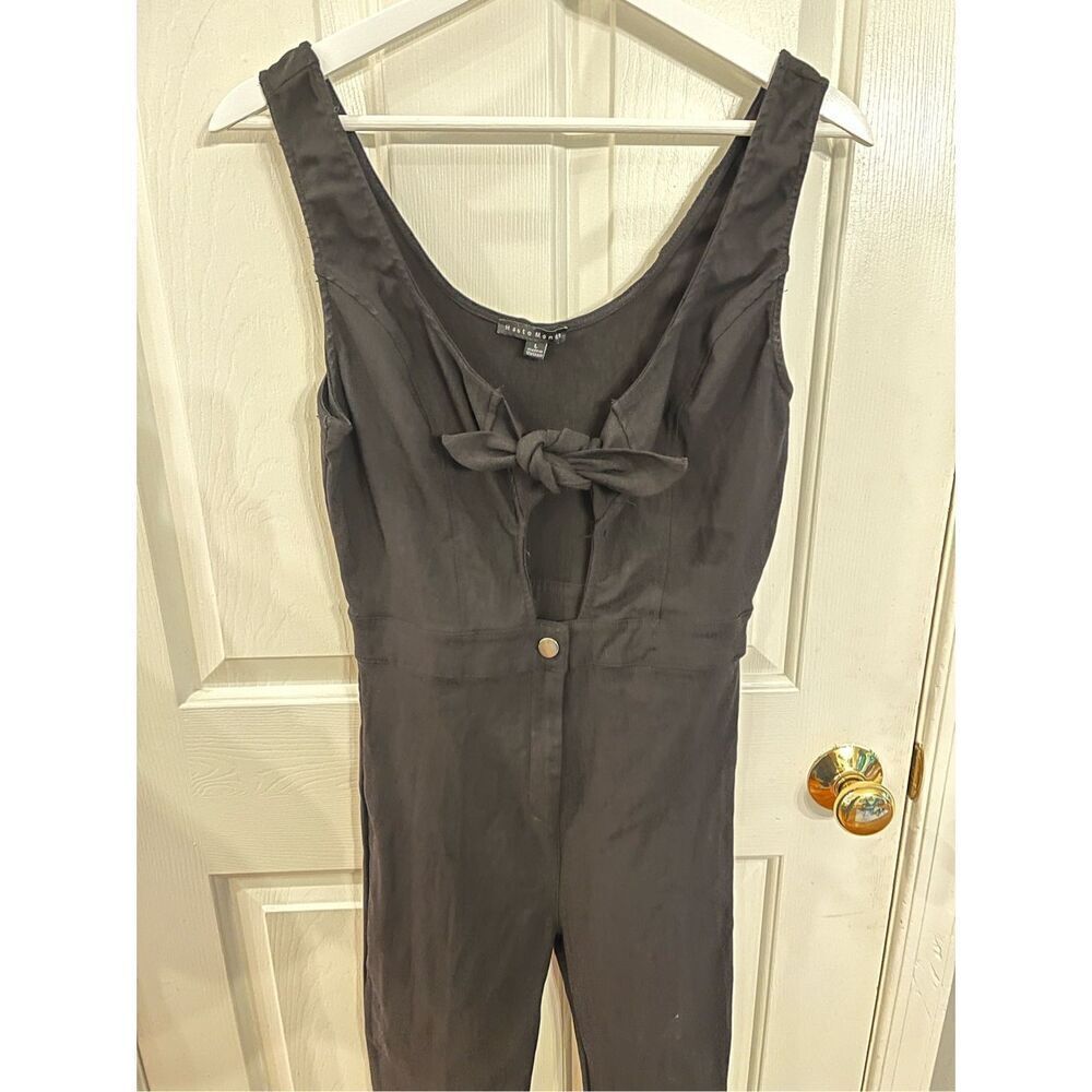 Haute Monde Black Peek A Boo Tie Front Sleeveless Jumpsuit Sz L